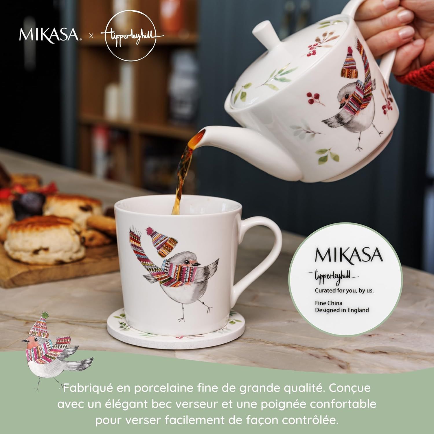 Mikasa Tipperlyhill Robin Théière en porcelaine fine 650 ml Coffret cadeau