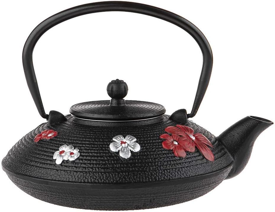lachineuse - Théière Japonaise en Fonte - Fleurs de Cerisier - Avec Filtre Infuseur - Capacité 0,8L - Décoration Japonaise Asiatique - Théière Traditionnelle Nipponne - Service du Thé - Coloris Noir