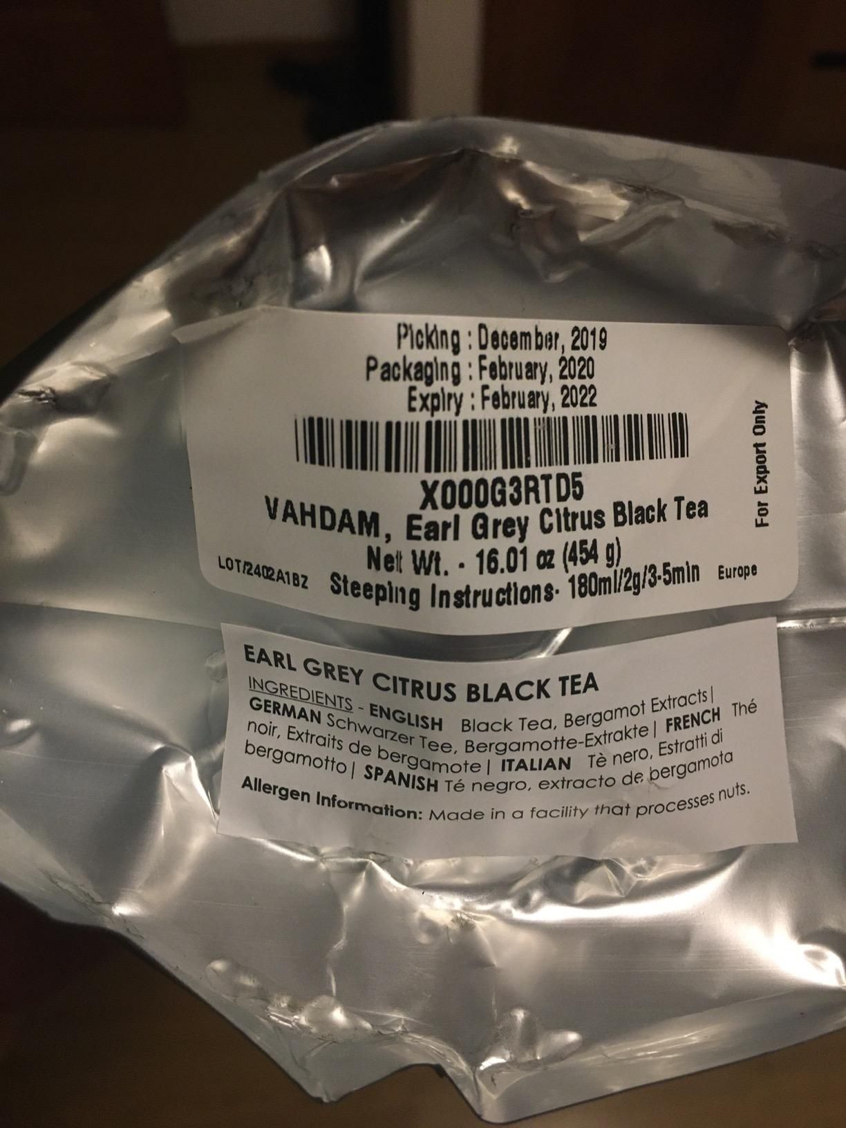 Earl Grey thé noir Vahdam - fraîcheur et qualité