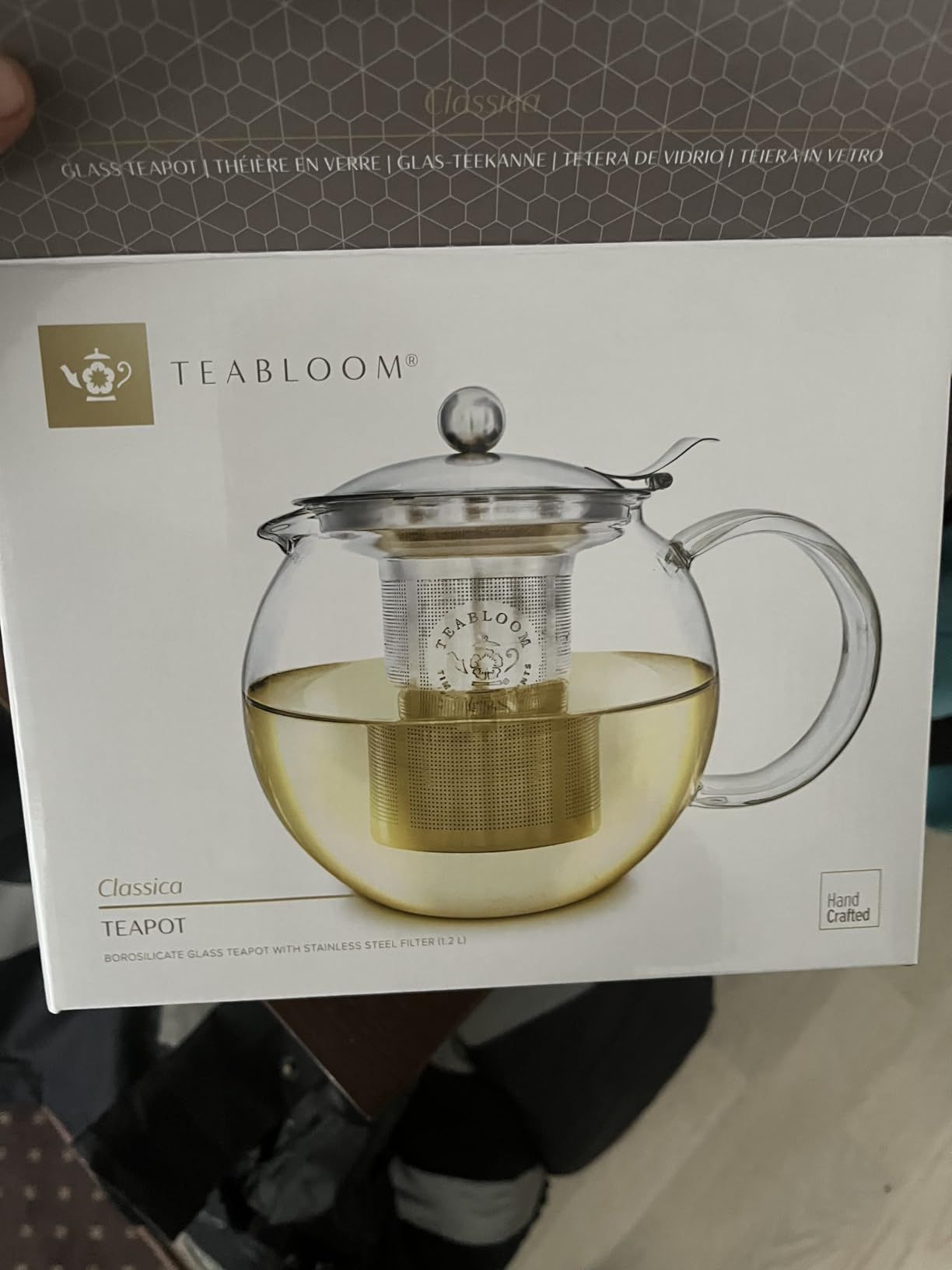 Teabloom Classica Théière en Verre 1,2 L – Résistante à la Chaleur avec Infuseur Amovible en Acier Inoxydable – Théière Design pour Thé en Vrac et Infusions