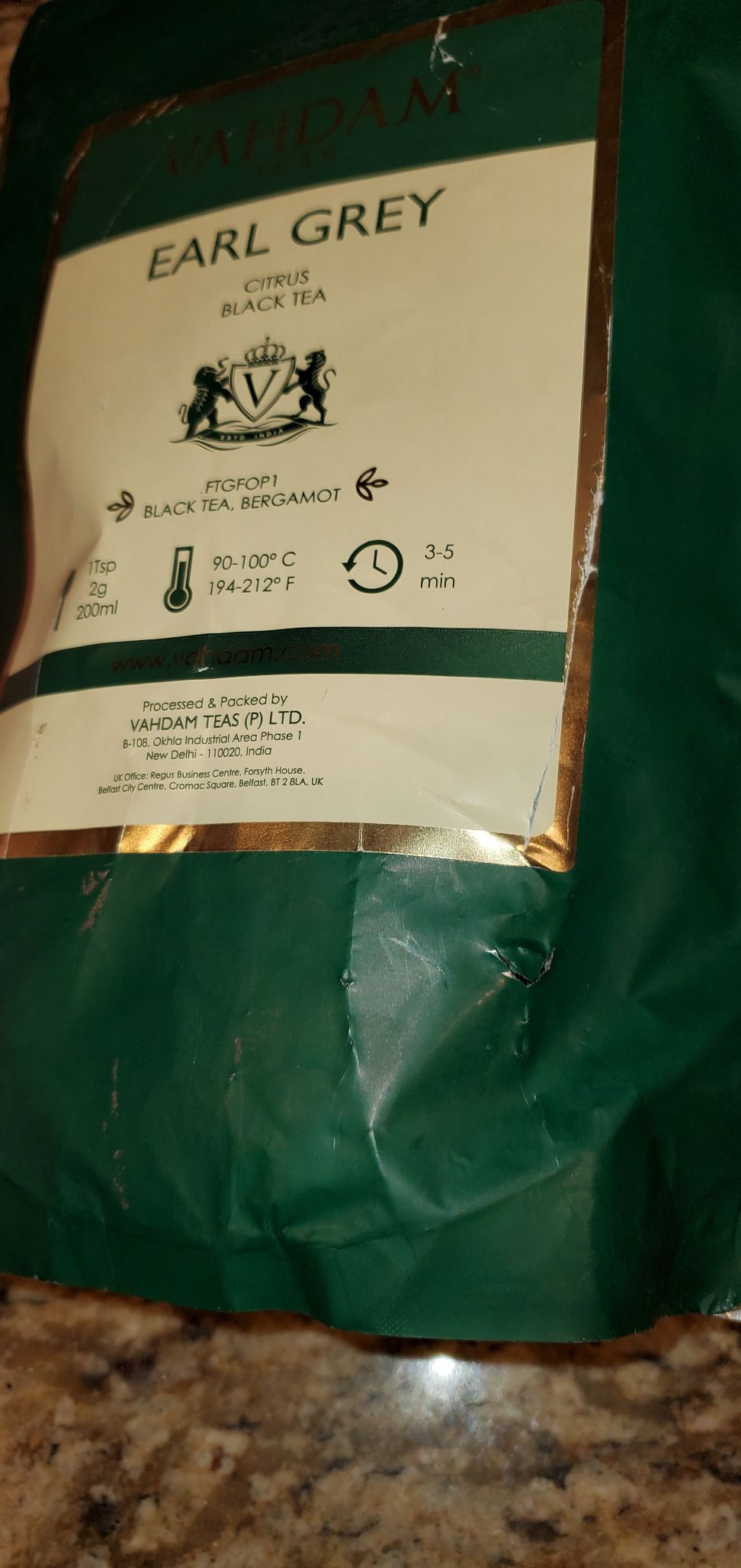 Earl Grey thé noir Vahdam - fraîcheur et qualité