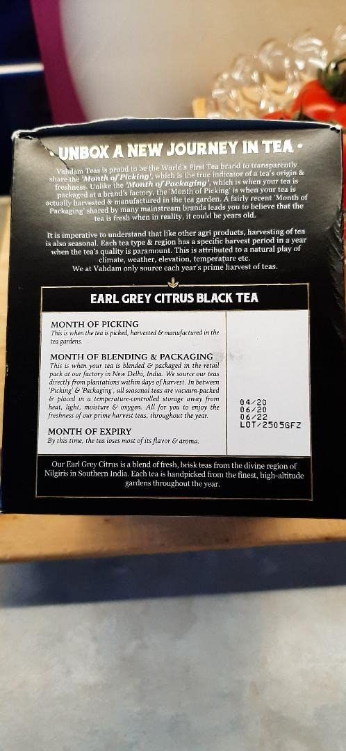 Sachets de thé Earl Grey agrumes naturels Vahdam