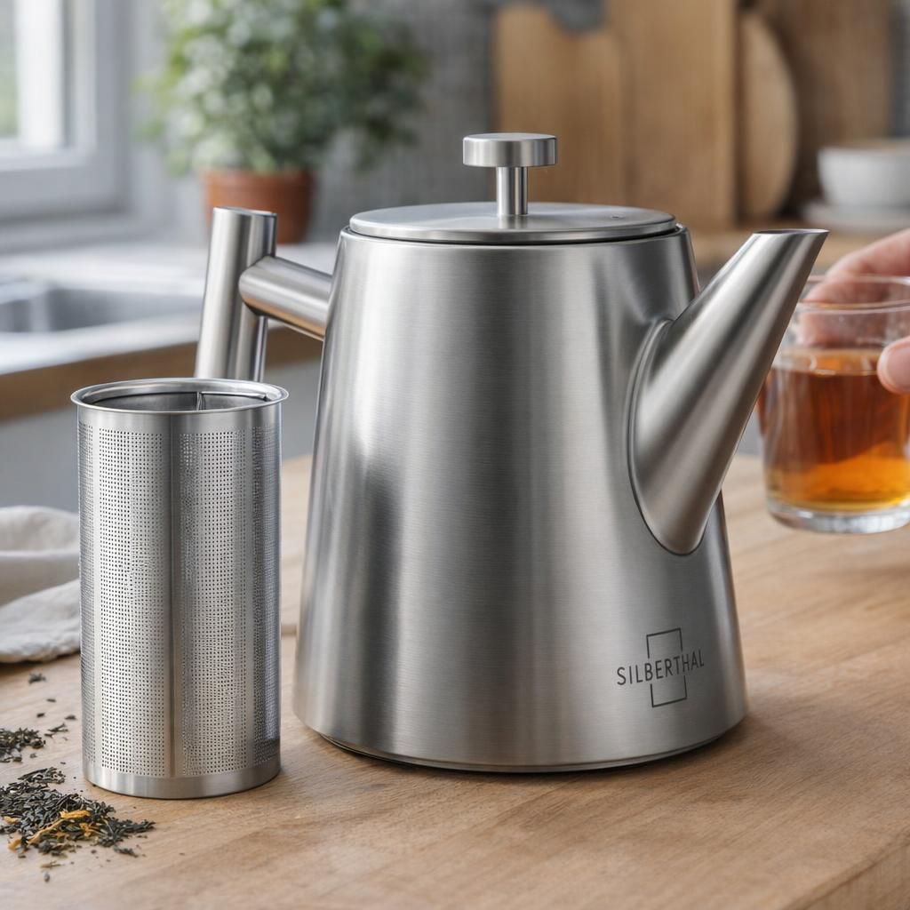 SILBERTHAL Théière avec Filtre Infuseur Amovible - Inox Double Paroi - 1 Litre - Garde la Chaleur
