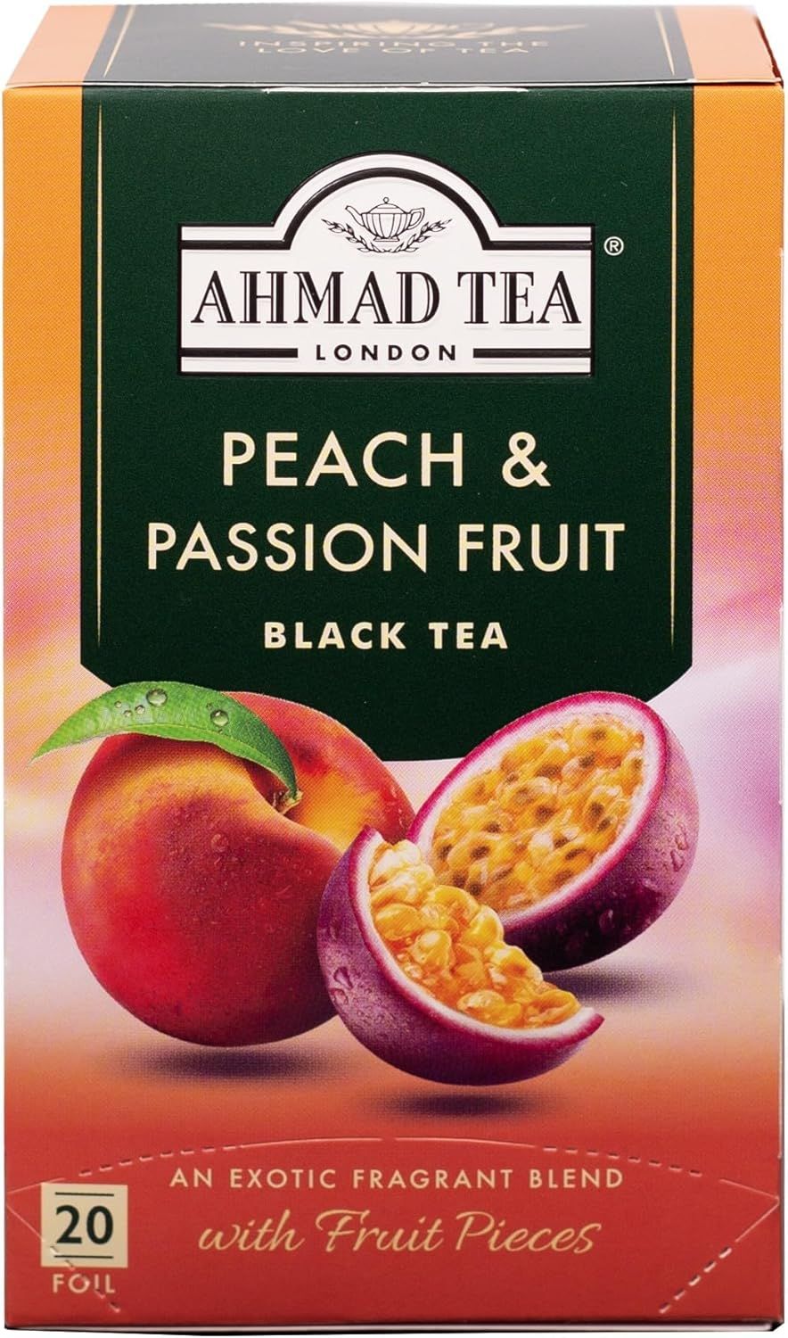 Thé noir pêche et fruit de la passion Ahmad Tea - 20 sachets