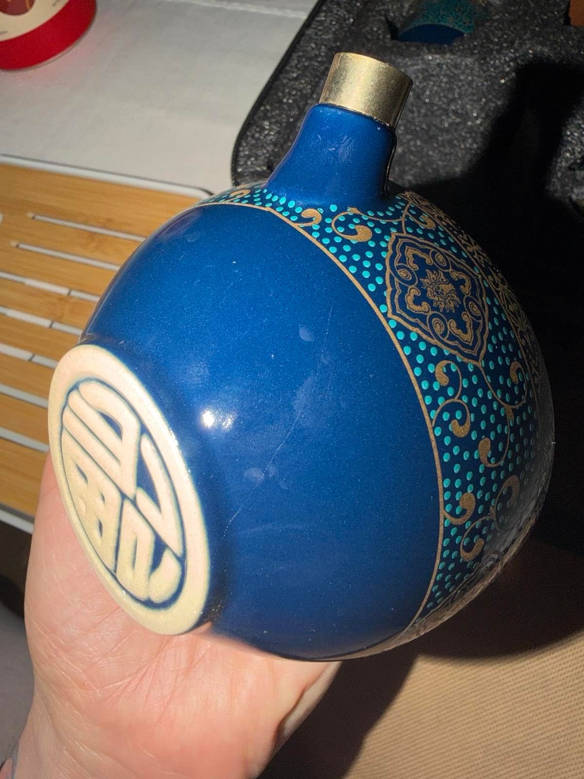 LURRIER Service à thé chinois Gongfu en porcelaine, théière portable avec rotation à 360° et infuseur, sac cadeau portable tout-en-un pour voyage, maison, cadeau, extérieur et bureau (bleu floral)