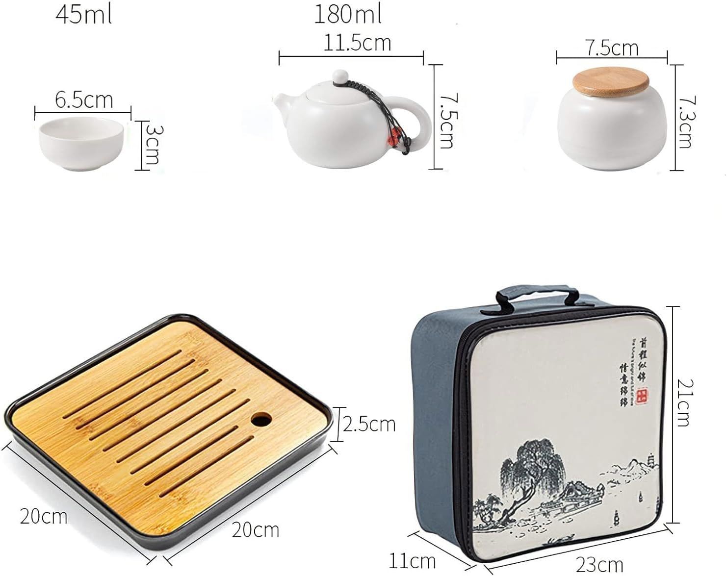 Ensemble de Théière Chinois Kungfu en Céramique - Service à Thé avec 4 Tasses et Plateau - Cadeau Tout-en-Un pour Thé en Vrac - Blanc