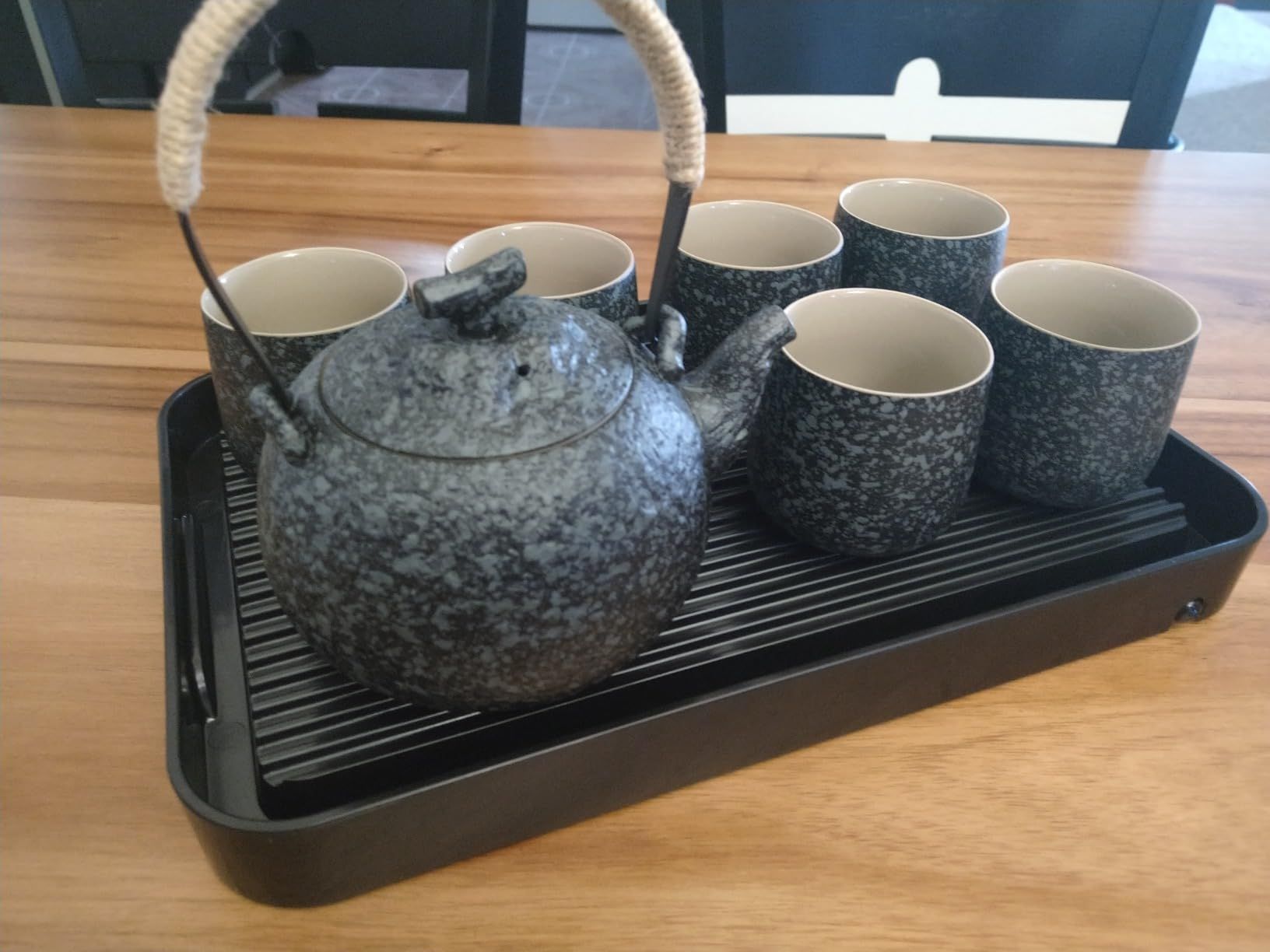 TEANAGOO Service à thé japonais complet avec plateau, gris anthracite, service à thé en porcelaine de Chine, 1 théière (700ml/25oz) + 6 tasses à thé (205ml/7.2oz),U1, plateau à thé avec