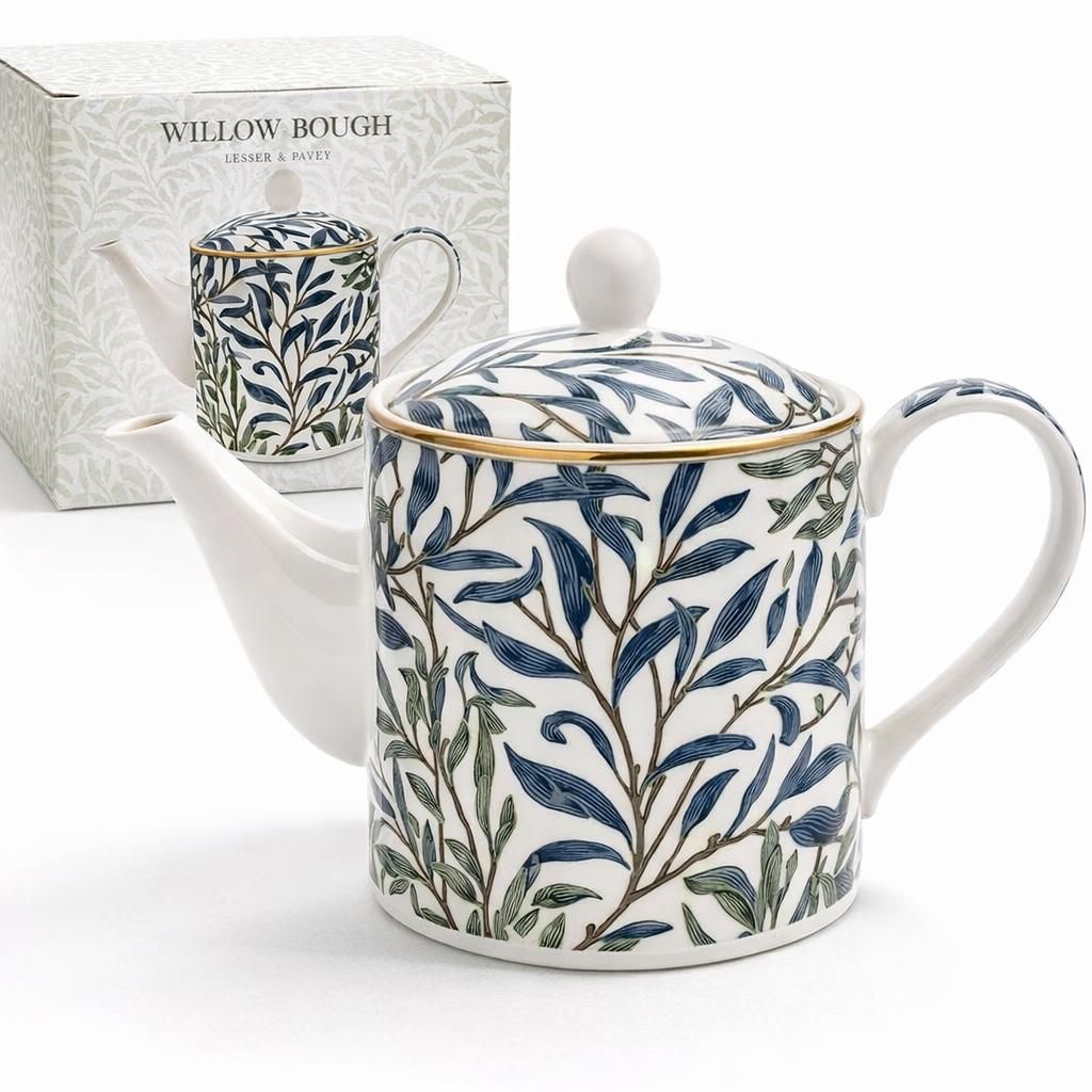 Lesser & Pavey Théière en céramique de conception britannique | Grande théière pour servir des boissons chaudes | Théières pour toutes les tailles familiales – William Morris, branche de saule