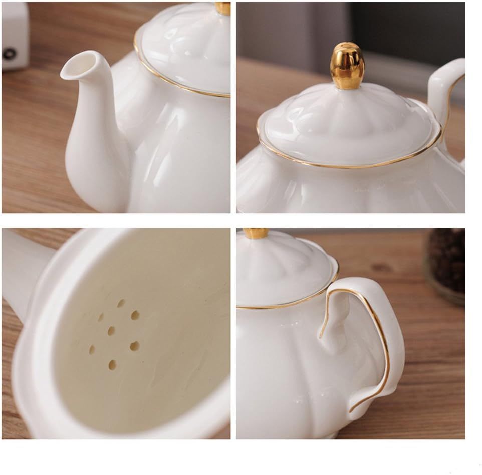 fanquare 15 Pièces Service à Thé Simple en Céramique Anglaise Blanche, Théière, Tasses en Porcelaine Osseuse pour Adultes, Cuillères Assorties, Service à Thé de L'Après-Midi Service à Café