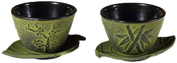 lachineuse - Service à Thé en Fonte Bambou - 1 Théière, 4 Tasses en Fonte & Filtre Infuseur - Capacité 0,8L - Décoration Japonaise Asiatique - Idée Cadeau Vaisselle Japonaise - Coloris Vert