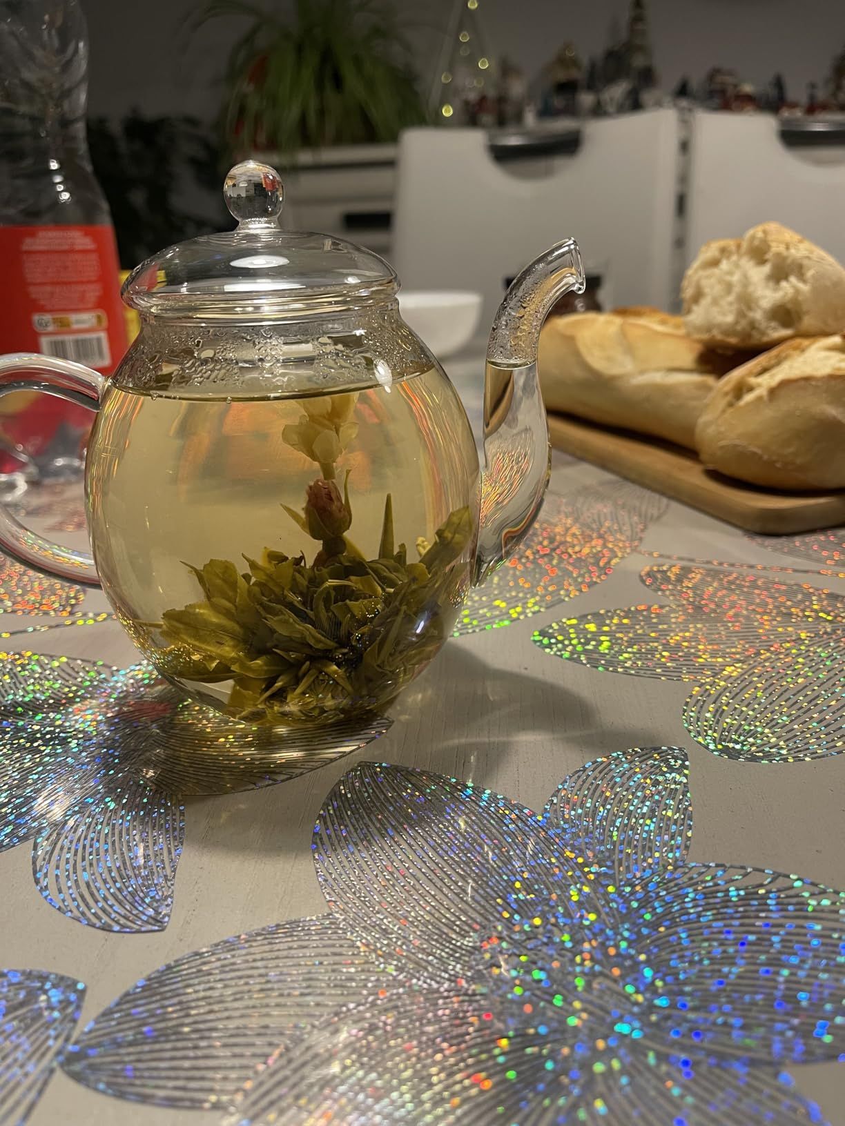 Creano „Fleurs de Thé“ Verts 6 pcs – Théière en Verre 500ml sans goutte – 6 variétés de thé vert aromatisé – Idée cadeau femme