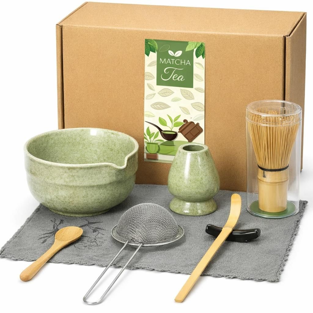 Matcha Kit, 8 Pièces Kit Matcha, Service à Thé Japonais,Bol à Matcha Avec Bec,Fouet Matcha, Support De Fouet à Matcha,Filtre,Cuillere Matcha, Stand, Serviette De Thé,Pour Adapté Aux Débutants