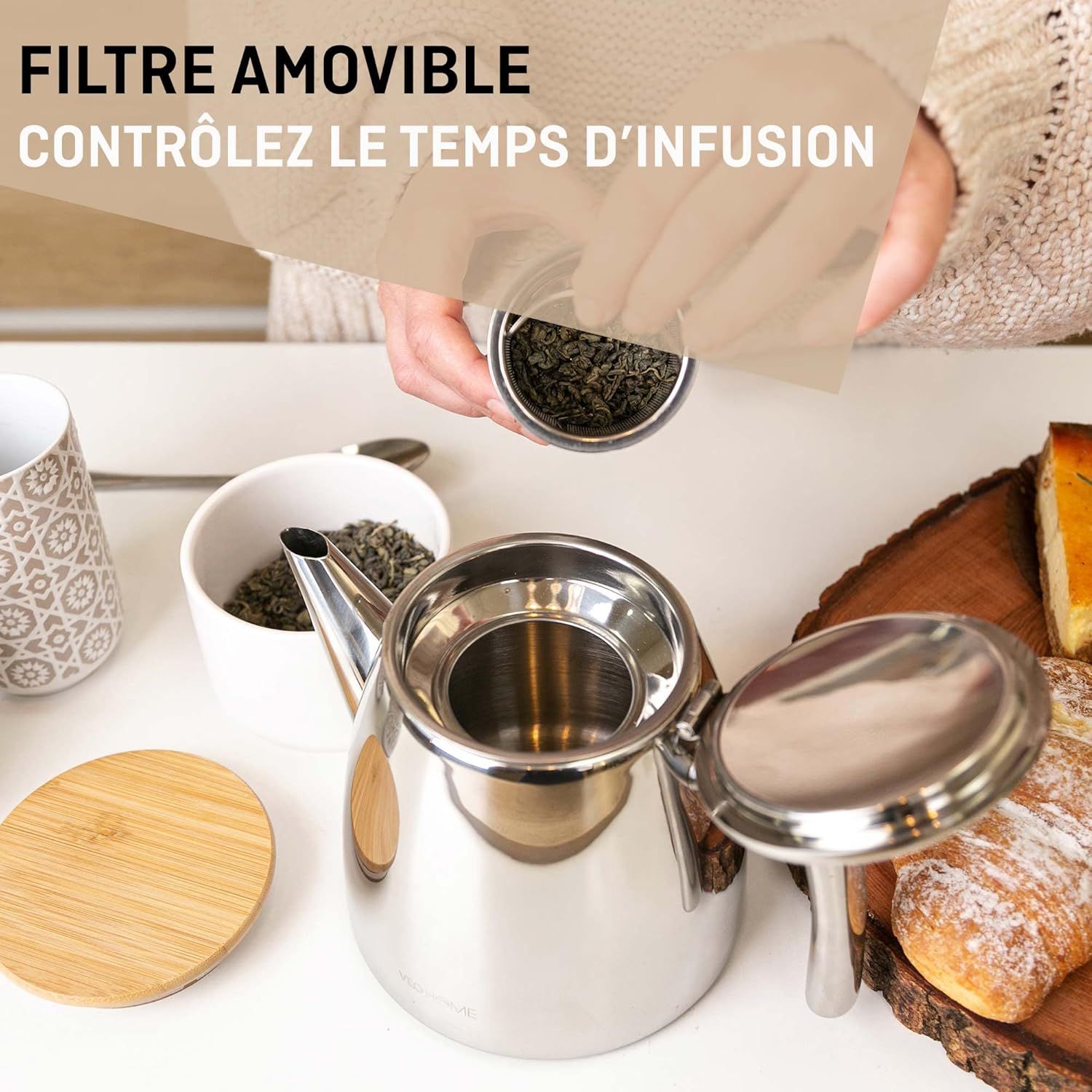 Theière inox avec infuseur 500 mL - Garde la chaleur grâce à sa double paroi