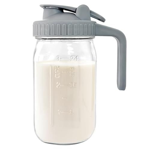 Mason Jar Pichet avec couvercle à bec verseur, carafe en verre épais de 946 ml pour infusion du café froid, des boissons glacées, du jus glacé, de la limonade, du thé solaire, des boissons aux fruits