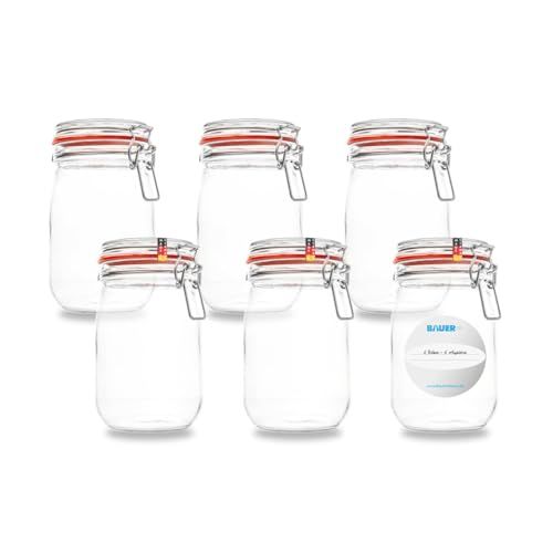Flaschenbauer 1140 Lot de 6 bocaux de conservation vides avec étrier métallique pour conservation et fermentation - Fabriqués en Allemagne