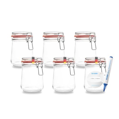 BAUER Flaschenbauer - Lot de 6 bocaux à étrier métallique de 800 ml, adaptés comme bocaux Mason et verres de fermentation, pour la conservation, à remplir, bocaux avec étrier métallique incluant des