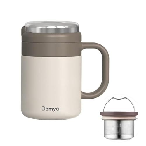 Tasse à Thé/Café bouteille Bouteille isotherme en Acier Inoxydable (Crème) avec Filtre Amovible, 500 ml – Garde les Boissons Chaudes et Froides, Isolation 12+ Heures, Idéale pour le Thé, le Café