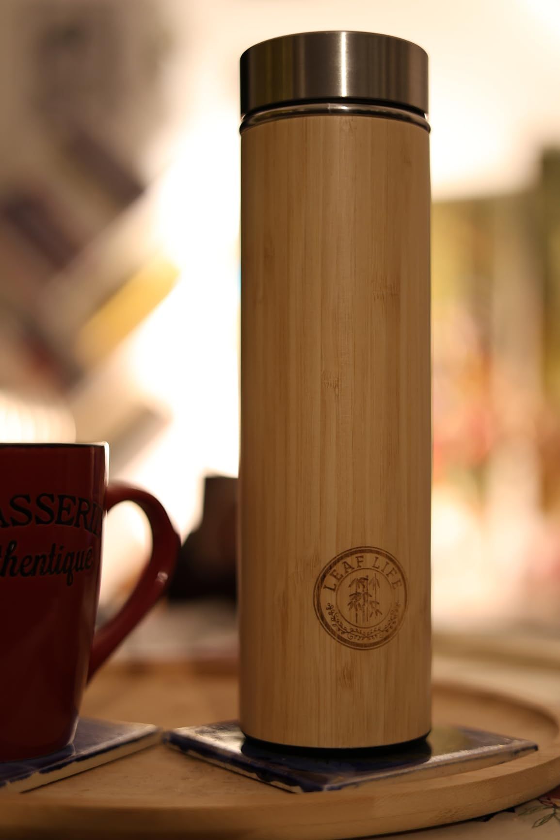 LeafLife Infuseur thé Bouteille en Bambou Premium avec Filtre 500ml – Préserve le Froid et la Chaleur pendant 12h – Bouteille infusion Isolée sous Vide