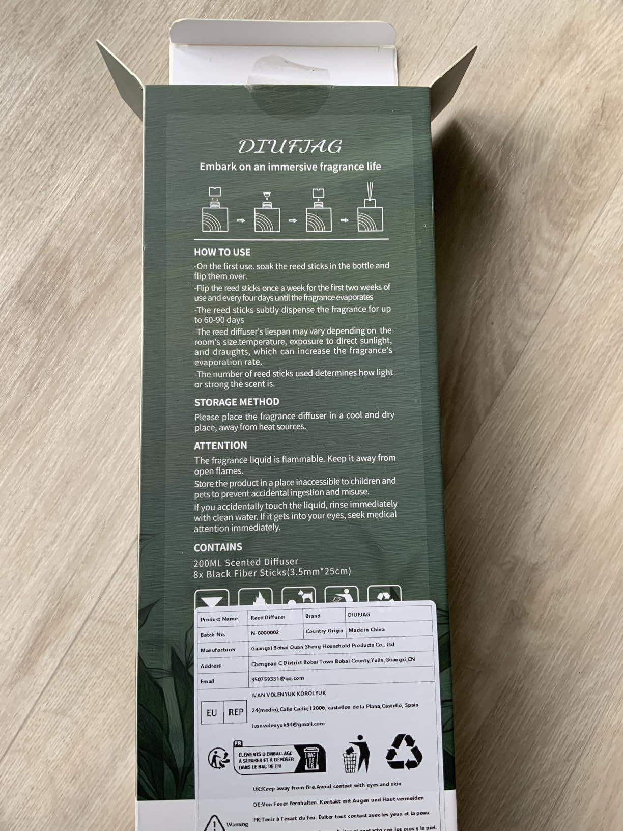 Diffuseur de parfum thé blanc 200 ml avec bâtonnets pour maison et bureau