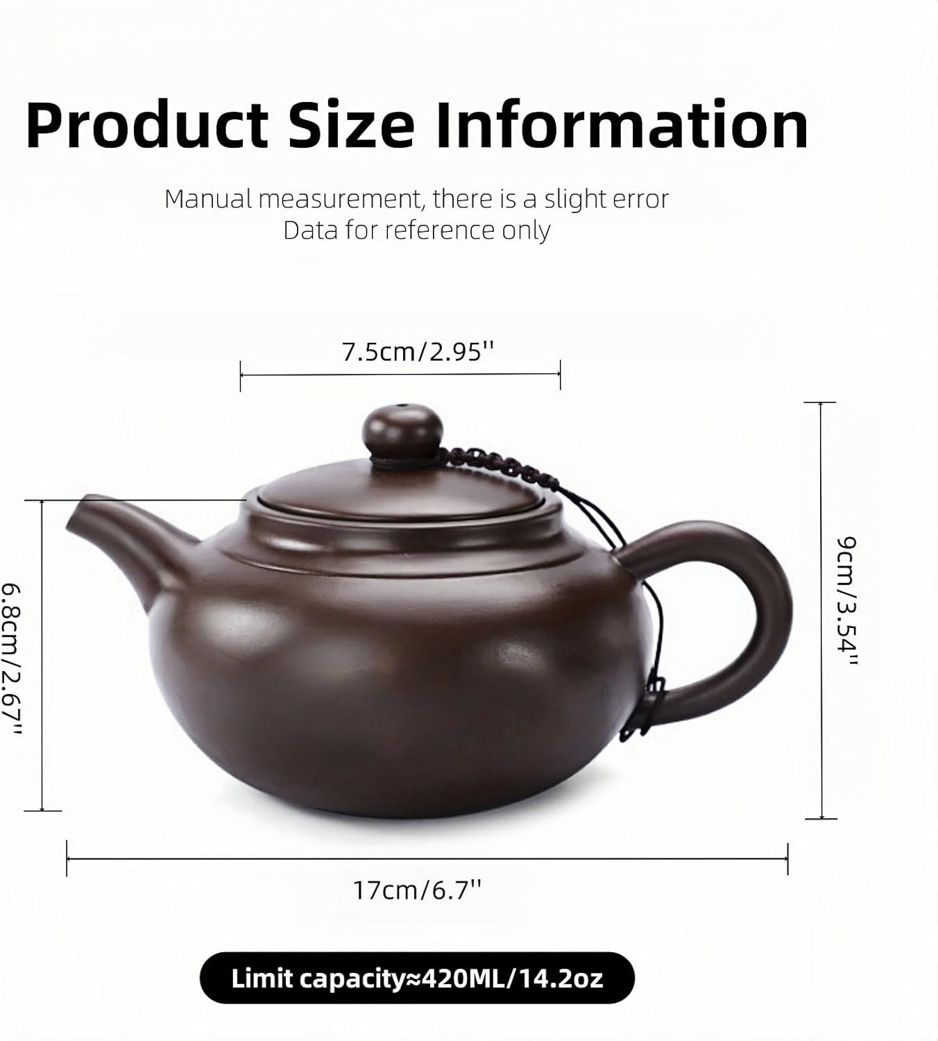 Grande Théière Chinoise en Argile 400 ML, Yixing Zisha Théières, Theiere Chinoise Terre Cuite, Faite à la Main Bouilloire en Argile Violet Kung Fu avec Boîte