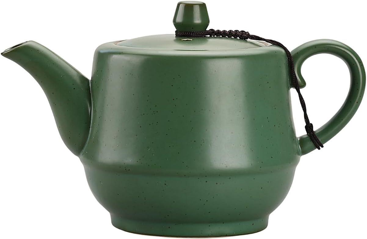 Théière en céramique de style rural avec infuseur en acier inoxydable 473,6 g – Théière en porcelaine fleurie et feuilles mobiles (vert)