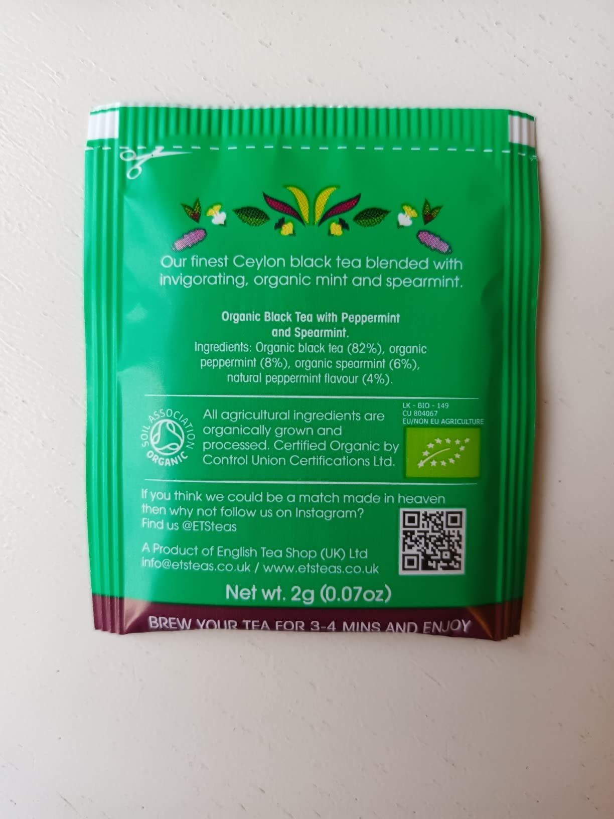 Thé noir bio à la menthe poivrée et menthe verte - boîte de 20 sachets