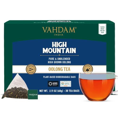 VAHDAM, High Mountain Thé Oolong (30 Sachets De Thé Pyramid) 100% De Thé Oolong Naturel | Directement De La Source En Inde | Infusion Chaude/Glacée