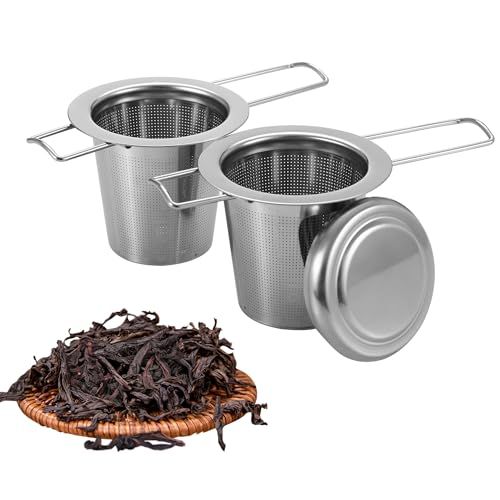 2 Pièces Infuseur Thé en 304 Acier Inoxydable,Infuseur à thé avec Poignée et Couvercle Pliables,Filtre the pour Tasse à thé Réutilisable, s'adapte à Différentes Tailles de Tasses et Théières