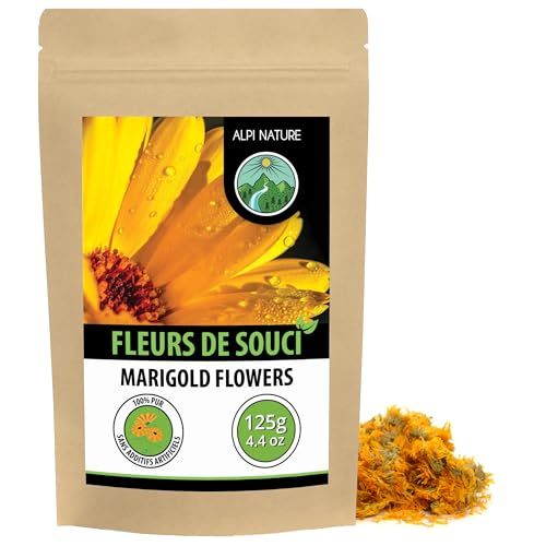 Alpi Nature Tisane de Calendula 125g, Fleurs de Souci Séchées Entières, Tisane de Fleurs de Calendula en Vrac