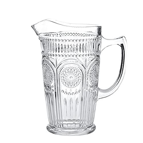 Kingrol Carafe en verre de 50 onces, carafe à eau classique pour thé glacé, jus, lait, boissons, carafe en verre résistant à la chaleur pour eau froide/chaude