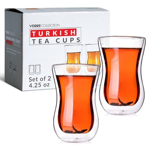 Original double paroi Thé turc Tasses en verre, 120,5 gram, Lot de 2, isotherme en verre thermique - Verre Collection
