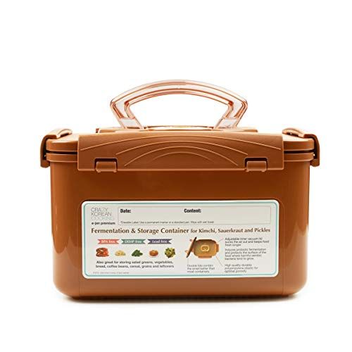 Crazy Korean Cooking Récipient de fermentation et de stockage de qualité supérieure pour kimchi, choucroute avec couvercle intérieur sous vide, marron sable (5,2 l)