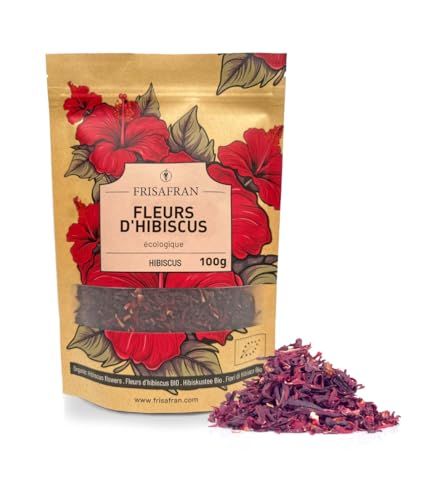 FRISAFRAN | Fleur d’Hibiscus Séchées Bio 100g | HIBISCUS BIO | En Vrac | Fleur de Jamaïque | Infusion Detox Drainante | Thé D'Hibiscus | Thé glacé | Infusion et Tisane | Eau jamaïcaine | hibiscus pur