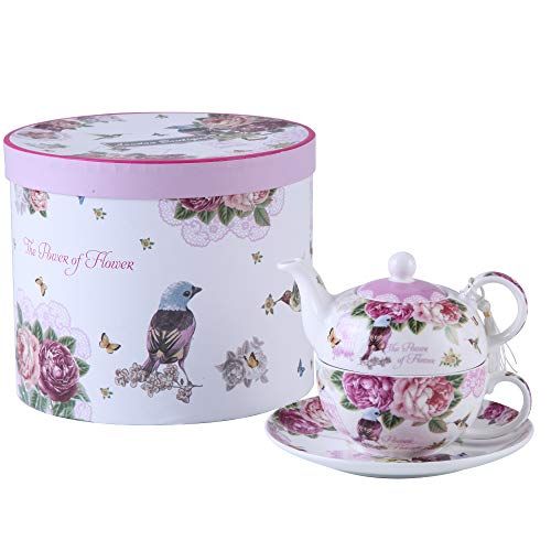 Théière pour Une Tasse de théière Vintage en Porcelaine Motif Floral Rose Lavande Boîte Cadeau (Papillon)