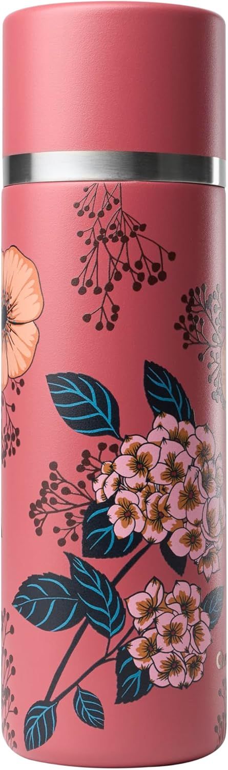 Qwetch - Thermo Isotherme Anémones Terracotta 750ml - Thermo avec Gobelet Inox Recyclé - 24h Froid et 12h Chaud - Etanche & Idéale pour Café et Thé