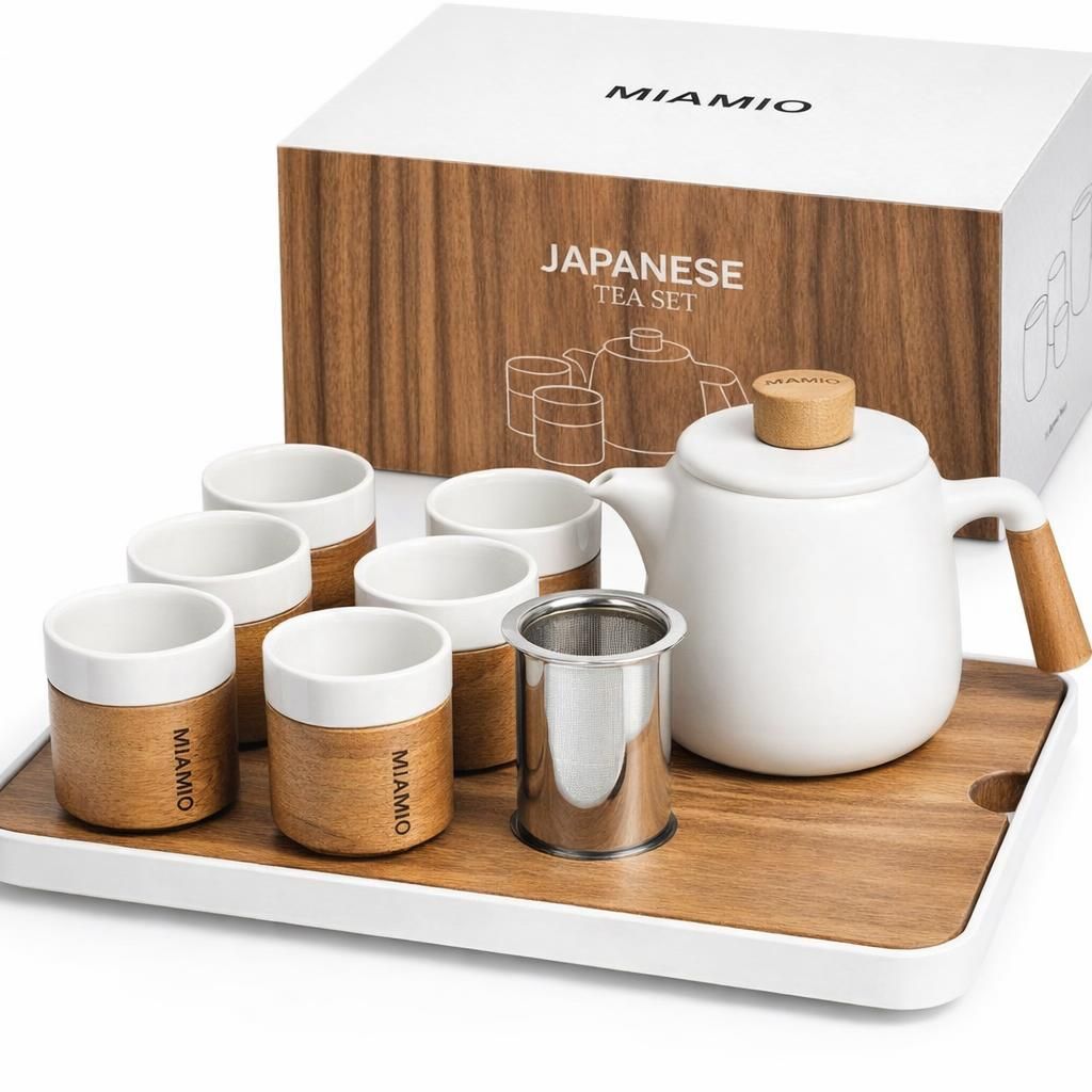 MIAMIO - Ensemble 6 x 100 ml de thé japonais/chinois/Théière asiatique 620 ml avec infuseur de thé, ensemble de tasses à thé japonaises traditionnelles pour les amateurs de th��/hommes/femmes