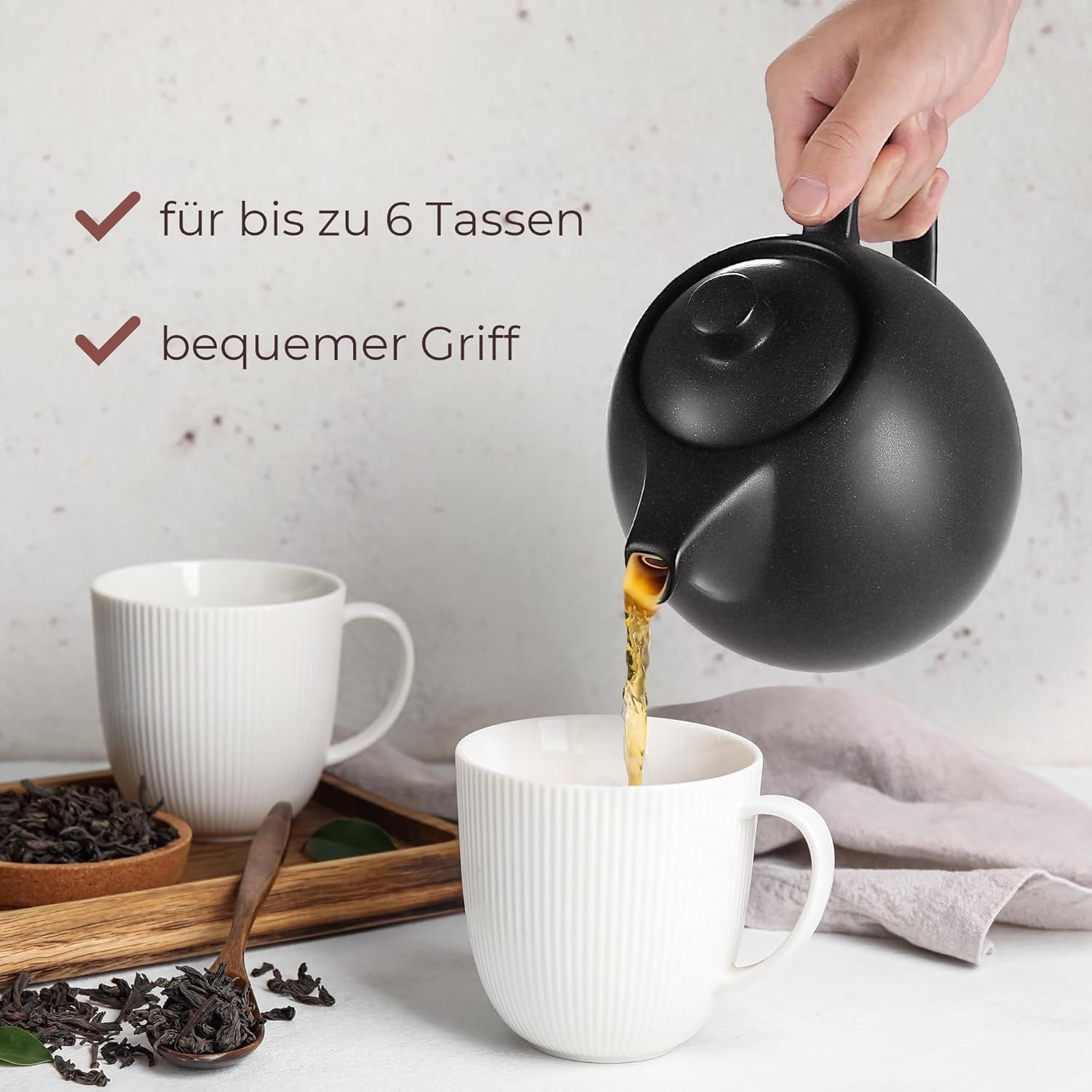 Théière en céramique avec infuseur - 1,2 l - Noir (anthracite) - Théière en céramique - Accessoire de thé pour thé en vrac