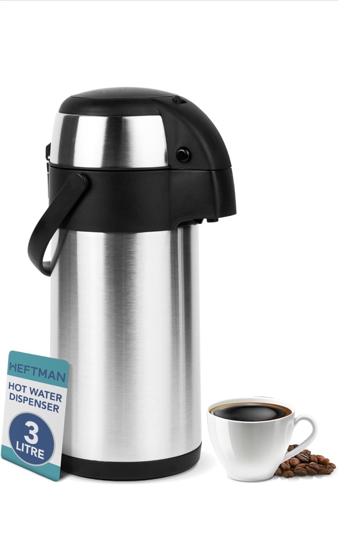 Carafe à café isotherme - Airpot en acier inoxydable de 3L avec action pompe, isolation à double paroi, carafe à café et thé étanche avec base rotative à 360°, poignée de transport, verrou de