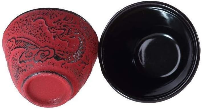 lachineuse - Service à Thé en Fonte Dragon Chinois - 1 Théière, 4 Tasses en Fonte & Filtre Infuseur - Capacité 0,8L - Décoration Japonaise Asiatique - Idée Cadeau Vaisselle Japonaise - Coloris Rouge