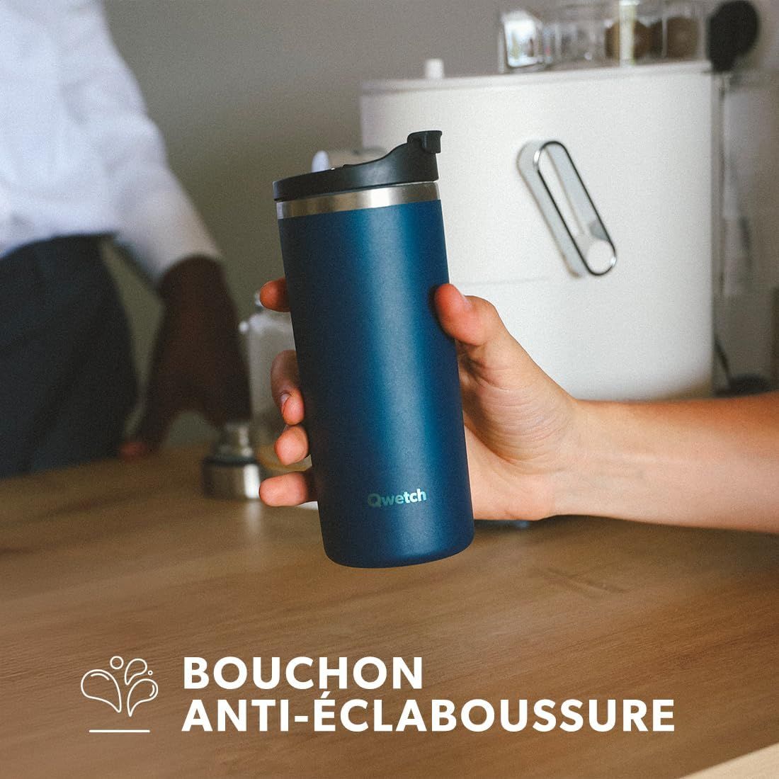 QWETCH - Travel Mug Isotherme - Anémones 470ml - Thermo Café & Thé en Inox - 6h Chaud et 12h Froid - Étanche, Mug de voyage