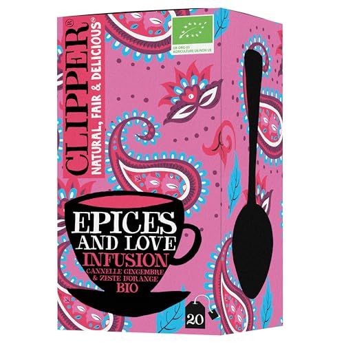 CLIPPER - Infusion Bio - Épices and Love - Cannelle, Gingembre & Orange - 20 Sachets d'Infusion Bio - 1 paquet