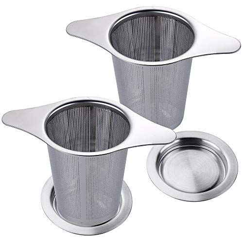 Anpro 2PCS Infuseur thé, Infuseur à thé Trou Fin en 304 Acier Inoxydable, avec Deux Languettes Et Couvercle pour Mug Tasse Théière pour Théière, Mug, Tasse, Bouteille