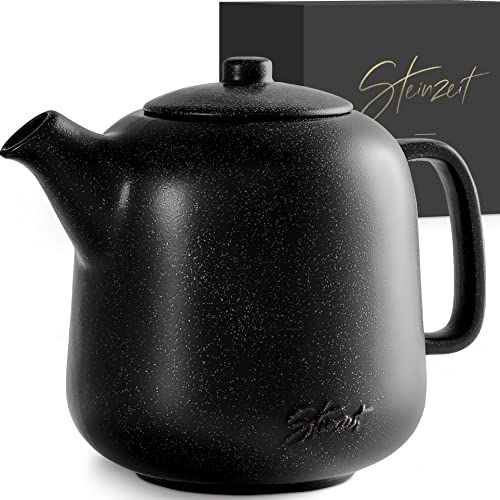STEINZEIT Theiere avec infuseur design (1,3L) – Théière avec filtre en acier inoxydable 304 – Théière en céramique avec glaçure unique – Filtre amovible – noire