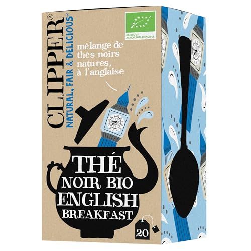 CLIPPER Thé Noir Bio - English Breakfast - Mélange d’Assam Corsé et Ceylan Délicat - 20 sachets