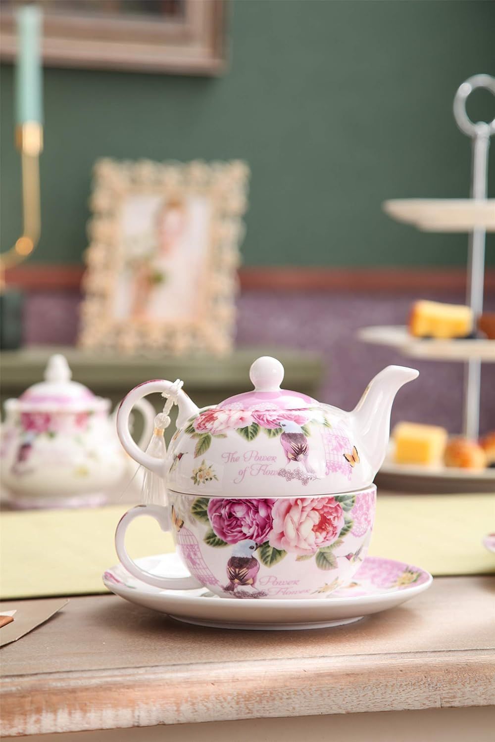 Théière pour Une Tasse de théière Vintage en Porcelaine Motif Floral Rose Lavande Boîte Cadeau (Papillon)