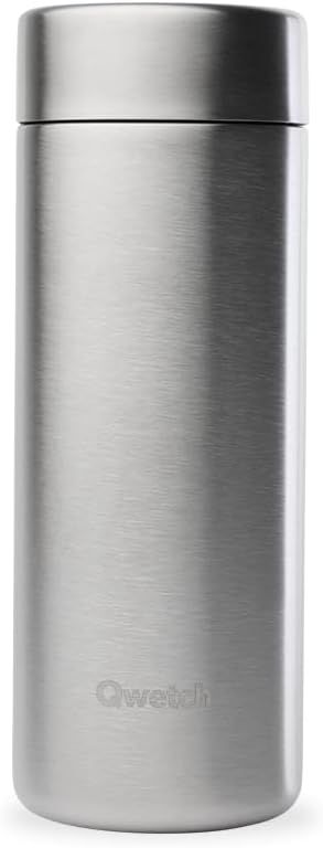 Qwetch - Théière Isotherme Nomade 400ml - Inox Brossé - Infuseur avec 2 Filtres - 12h Chaud / 24h Froid - Étanche, Réutilisable & Durable - Pour Thé, Café, Tisane, Fruits