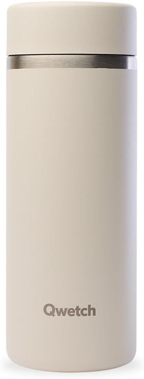 Qwetch - Théière Isotherme Nomade 400ml - Infuseur avec 2 Filtres - 12h Chaud / 24h Froid - Étanche, Réutilisable & Durable - Pour Thé, Café, Tisane, Fruits (Sable)