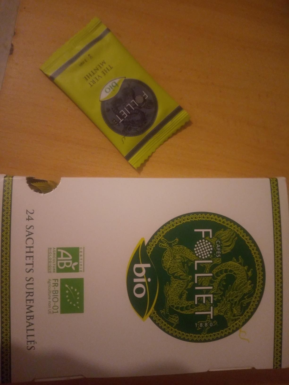 thé vert bio à la menthe douce en sachets végétaux