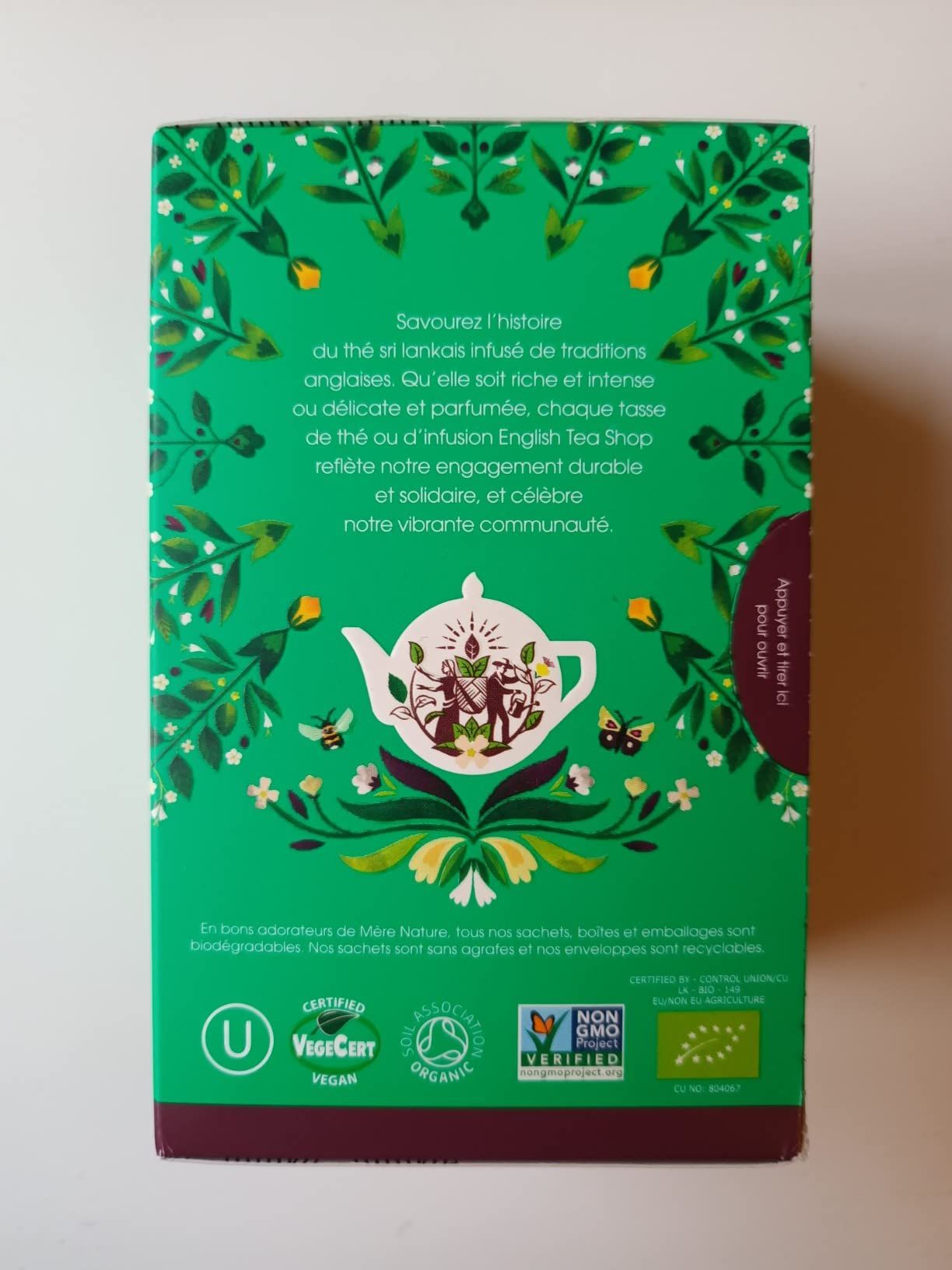 Thé noir bio à la menthe poivrée et menthe verte - boîte de 20 sachets