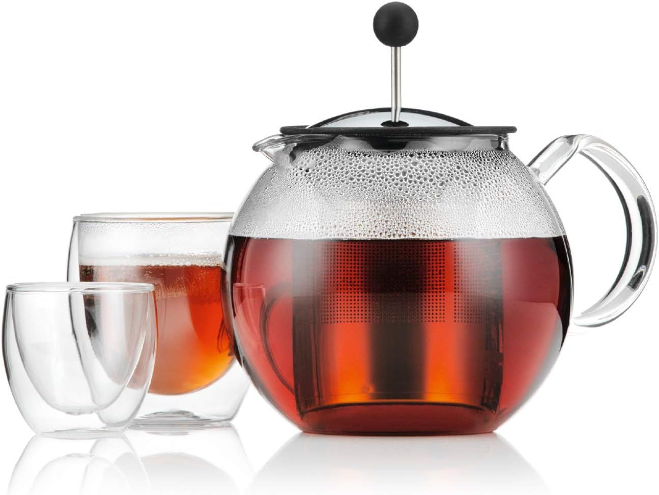 Bodum - 1801-16 - Assam - Théière à Piston en verre - Filtre et Couvercle inox - 1.0 L